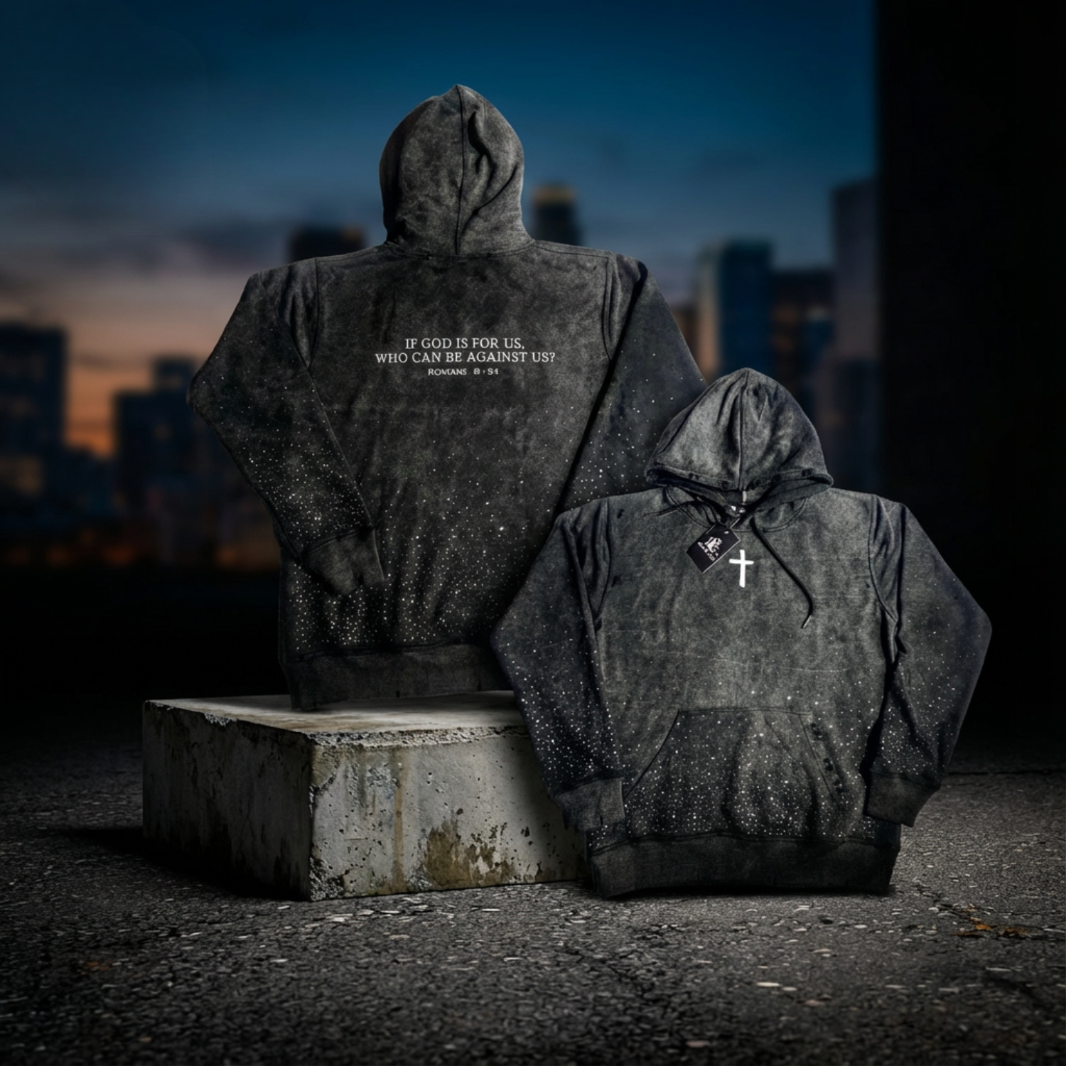 RBG Cross Diamond Roman Hoodie (Acid Wash Grey)