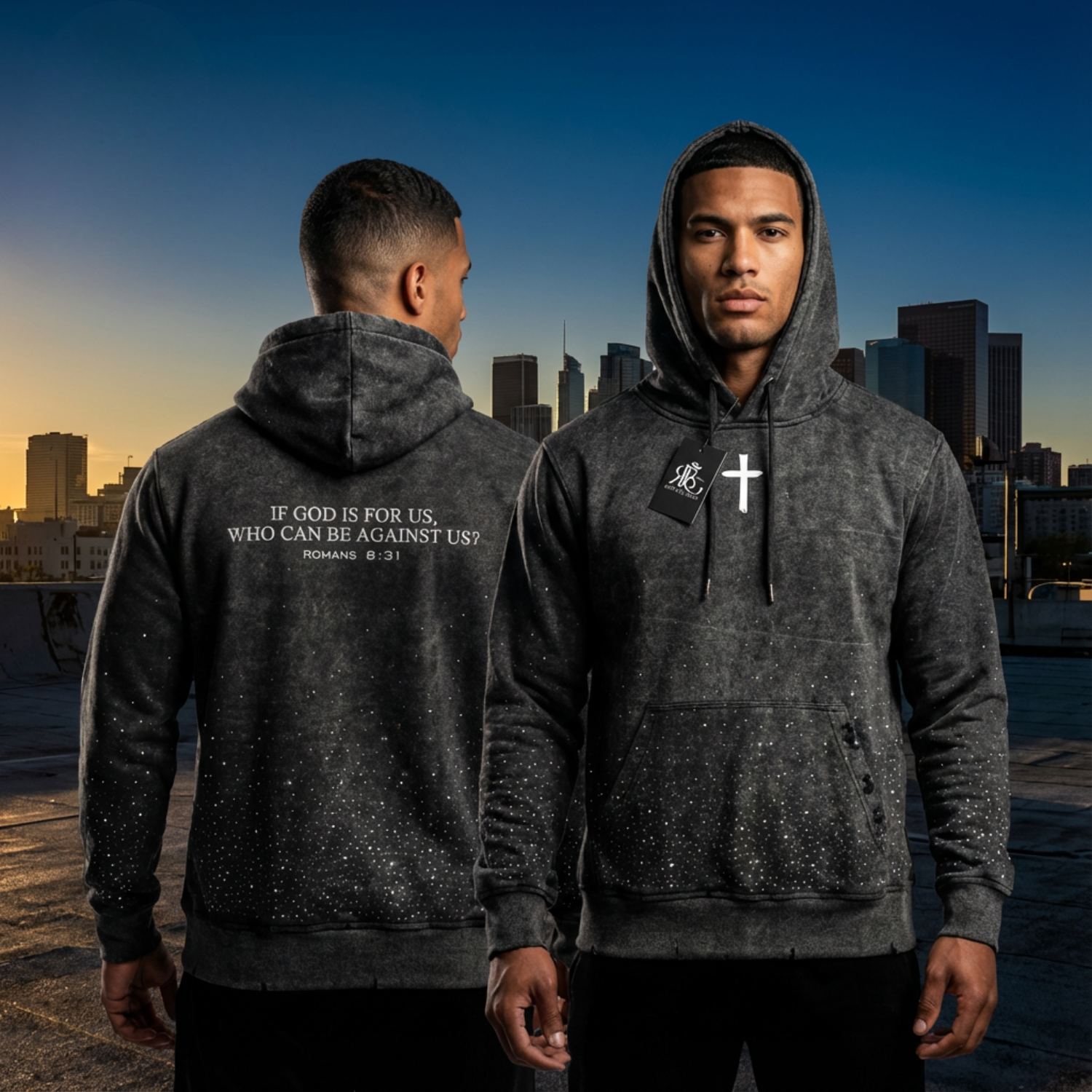 RBG Cross Diamond Roman Hoodie (Acid Wash Grey)