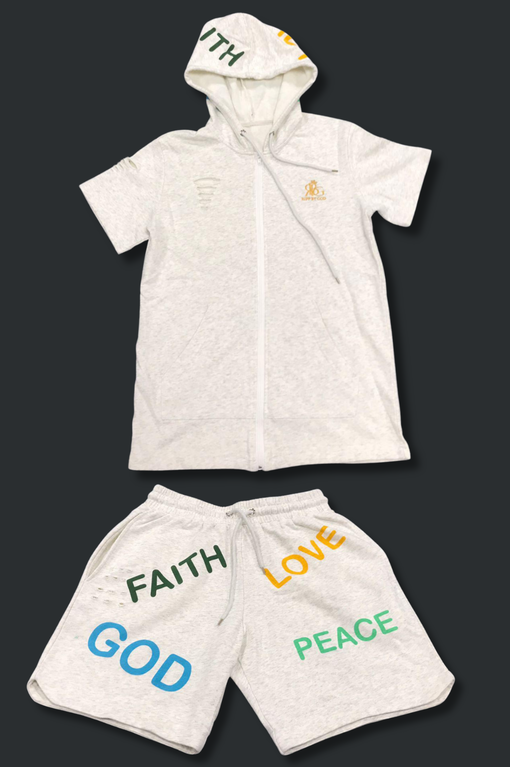 God Faith Love & Peace Christian Two-Piece Activewear Set – Lightweight Athletic Shorts & Top | Galatians 5:22.
