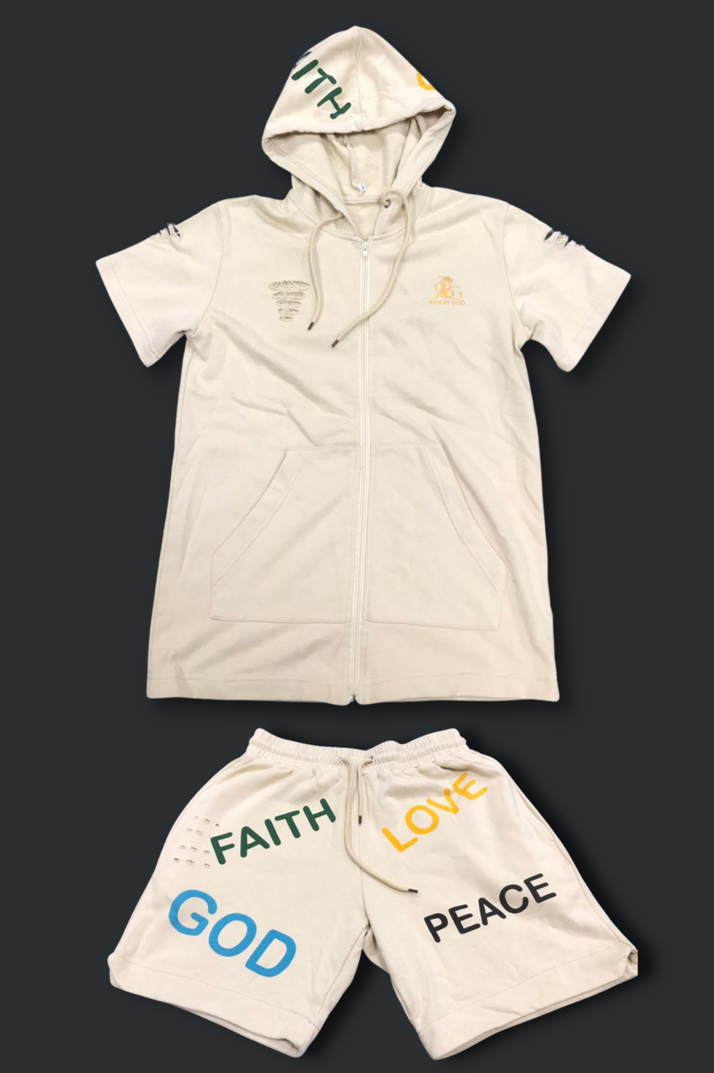 God Faith Love & Peace Christian Two-Piece Activewear Set – Lightweight Athletic Shorts & Top | Galatians 5:22.