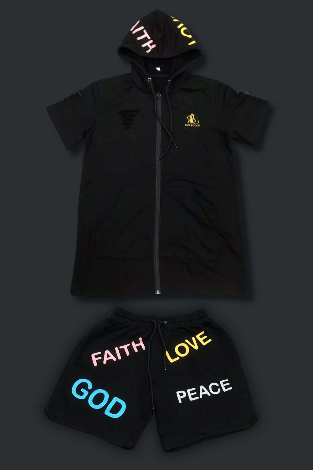 God Faith Love & Peace Christian Two-Piece Activewear Set – Lightweight Athletic Shorts & Top | Galatians 5:22.