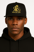 Crowned Christian Snapback Cap – Black or Beige Hat with Gold Embroidered Logo.
