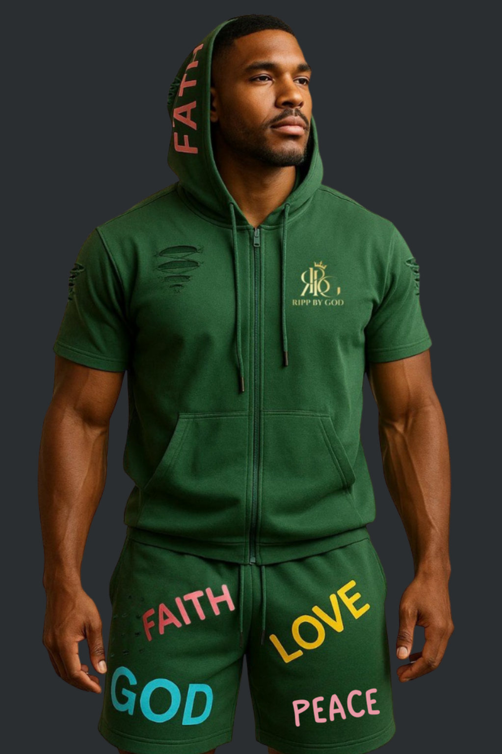 God Faith Love & Peace Christian Two-Piece Activewear Set – Lightweight Athletic Shorts & Top | Galatians 5:22.